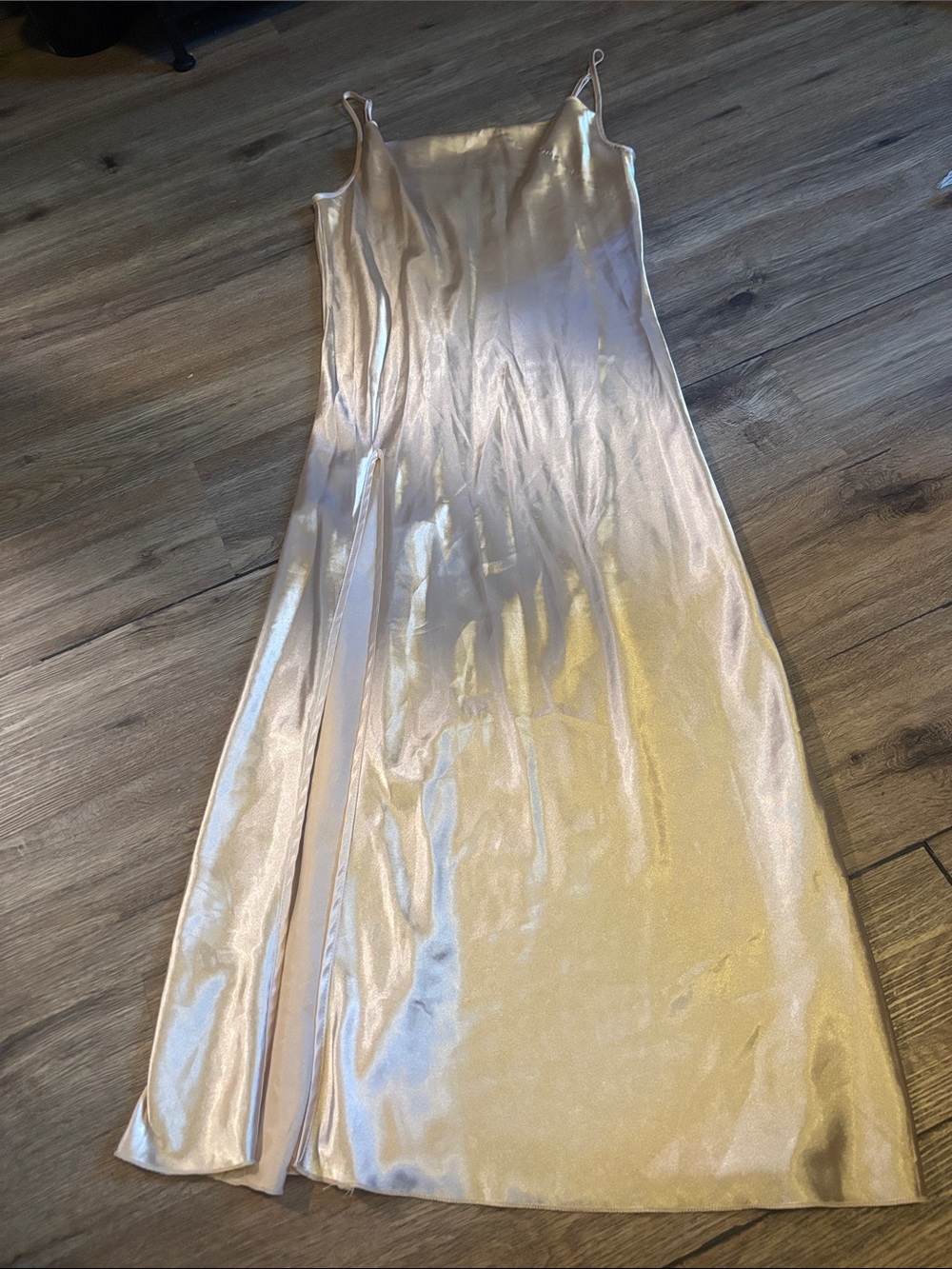 Satin Slip Dress in Shimmering Champagne